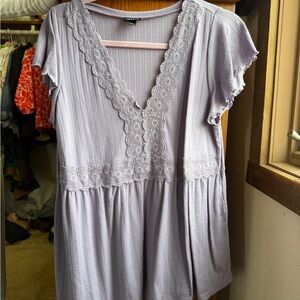 Torrid Lavender Lace Trim V-Neck Blouse